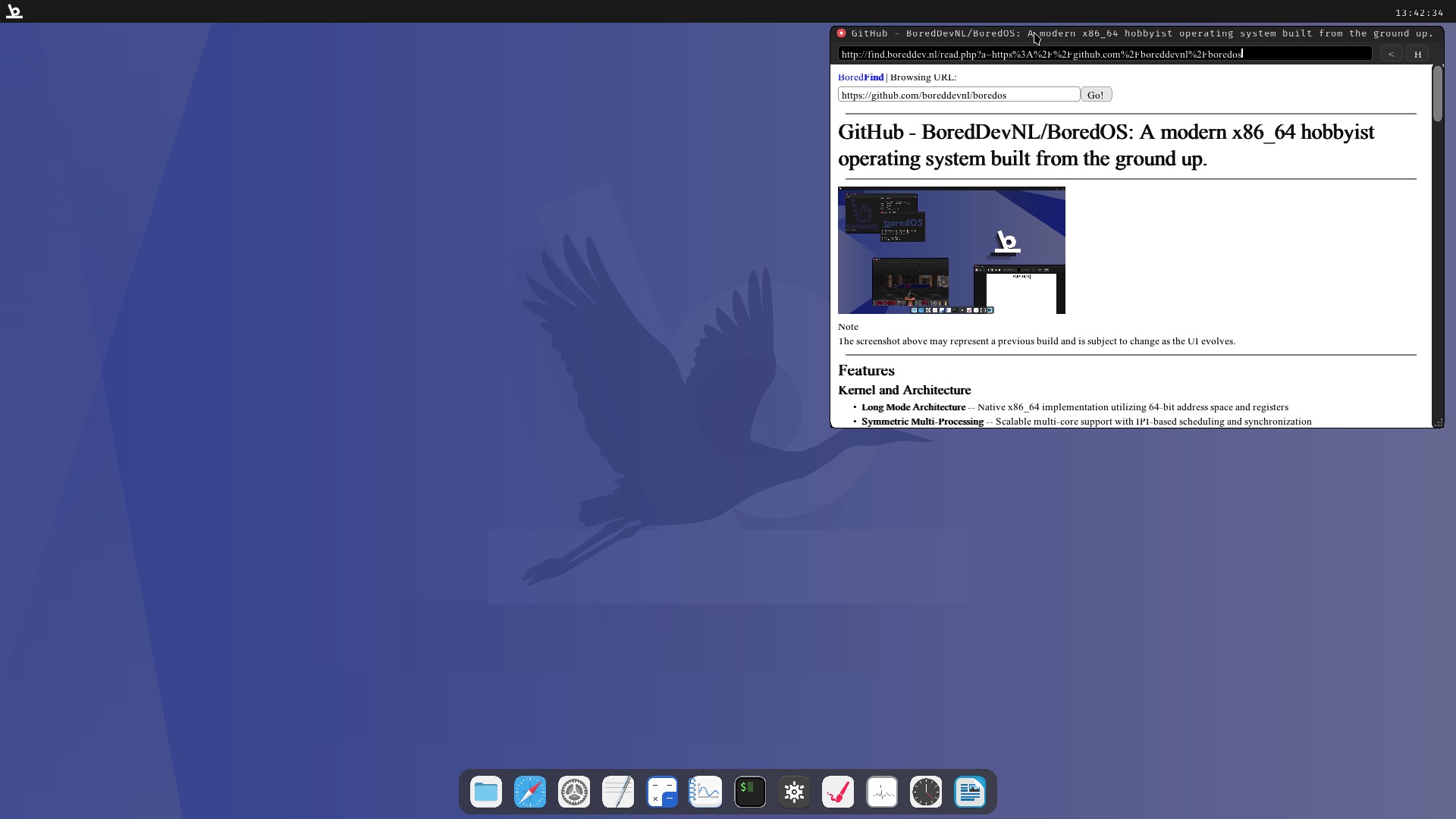 BoredOS desktop overview